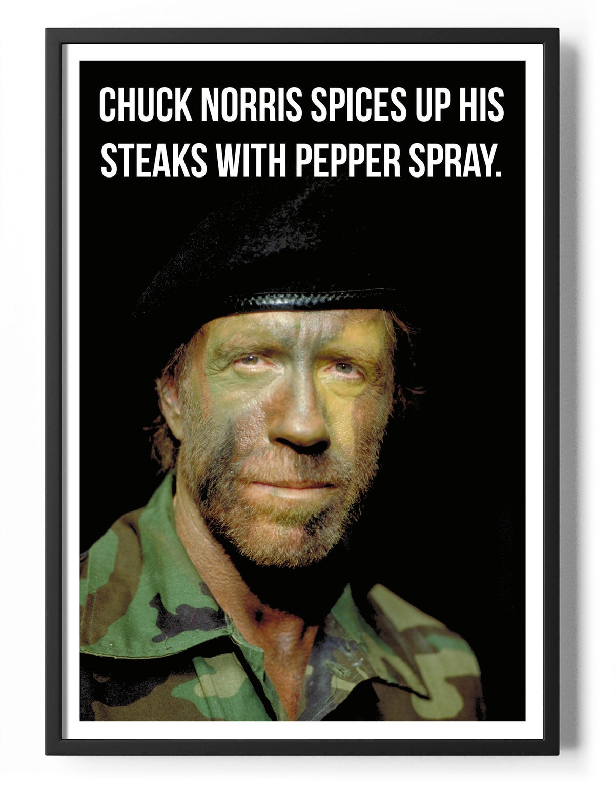 Chuck Norris Spices Up His Steaks With Pepper Spray Poster – Poster