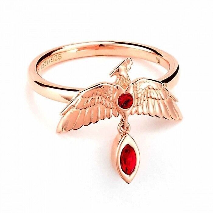 Harry Potter Bague Fawkes en argent sterling plaqué or rose Taille Petite