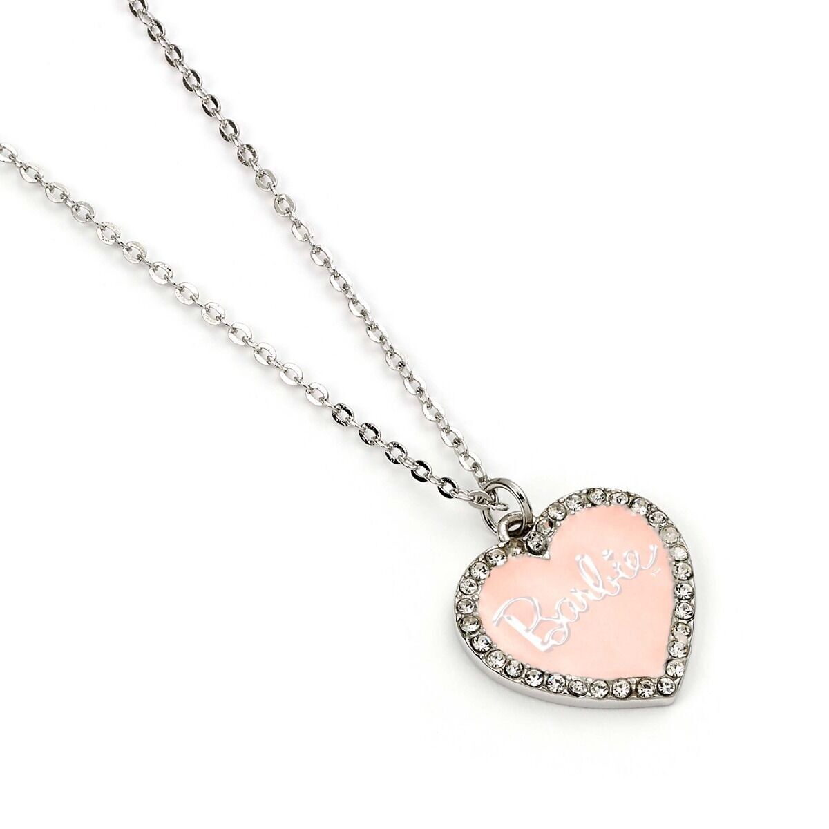 Collier pendentif coeur en émail rose Barbie avec cristal