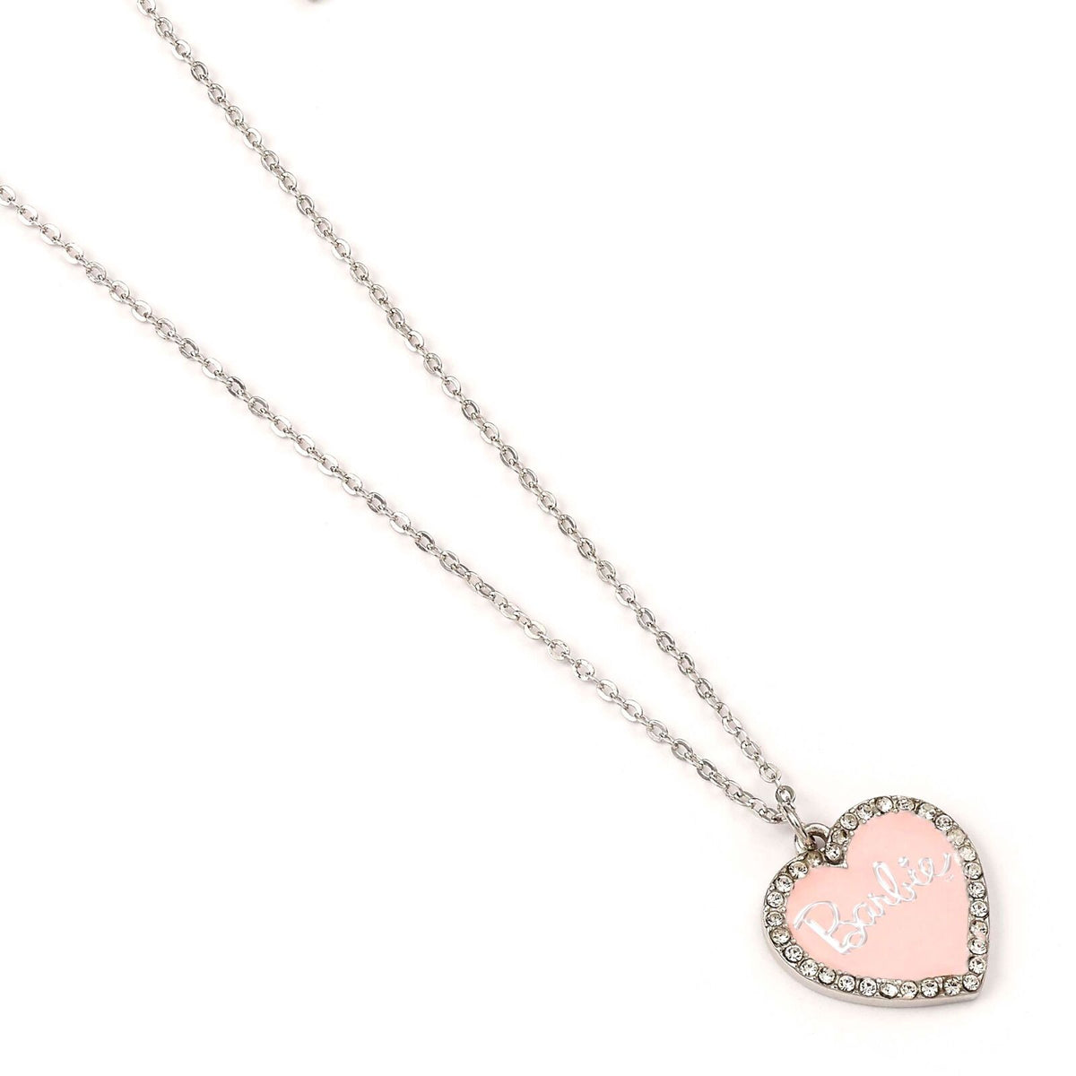 Collier pendentif coeur en émail rose Barbie avec cristal