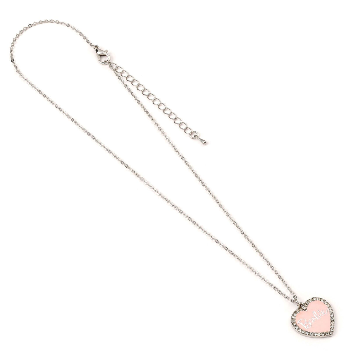 Collier pendentif coeur en émail rose Barbie avec cristal