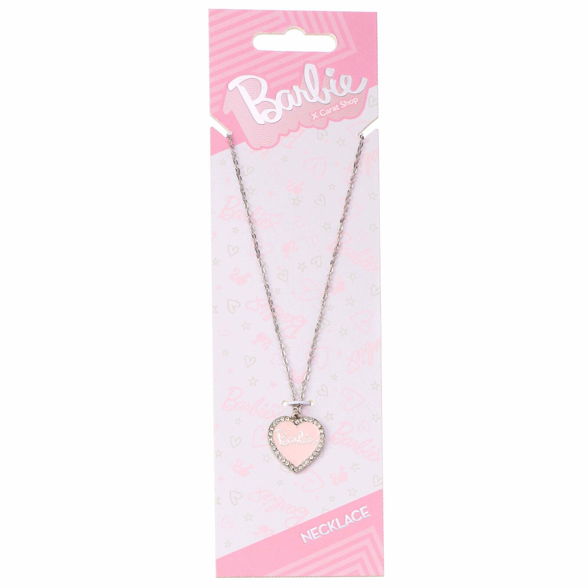 Collier pendentif coeur en émail rose Barbie avec cristal