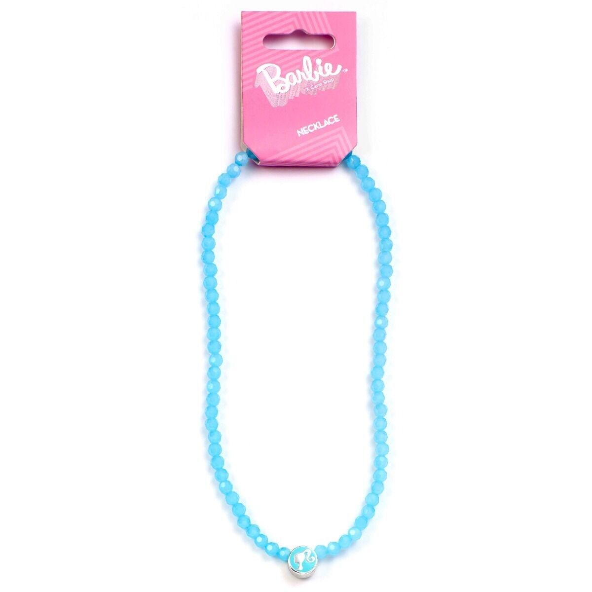 Collier de perles bleues Barbie avec pendentif rond Barbie Silhouette