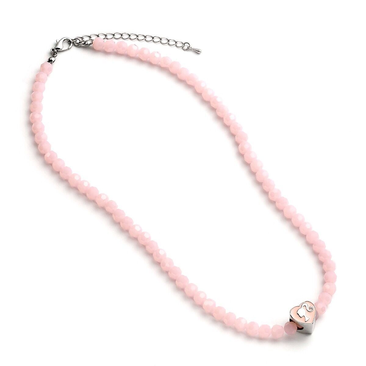 Collier de perles roses Barbie avec breloque en perles silhouette en forme de cœur