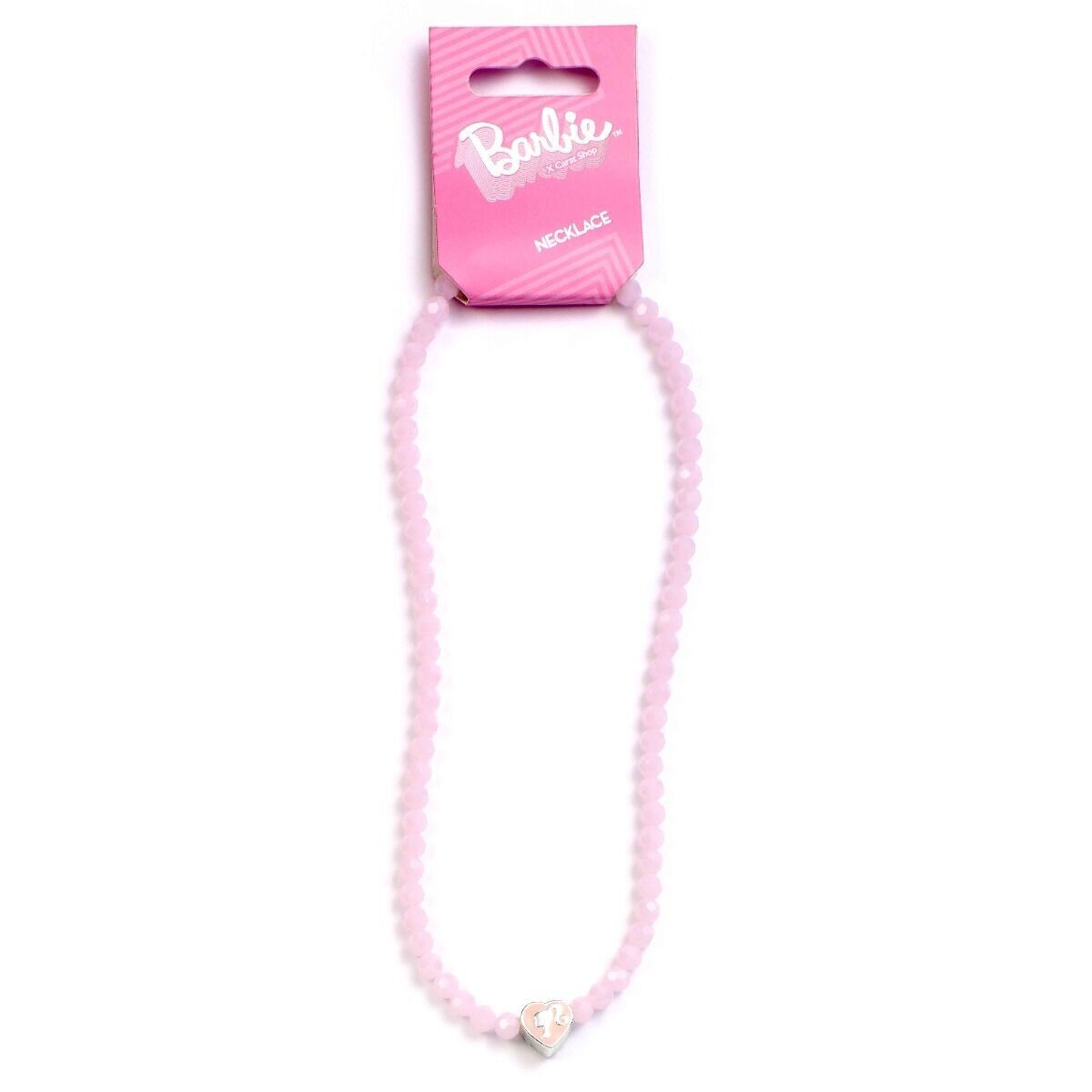 Collier de perles roses Barbie avec breloque en perles silhouette en forme de cœur