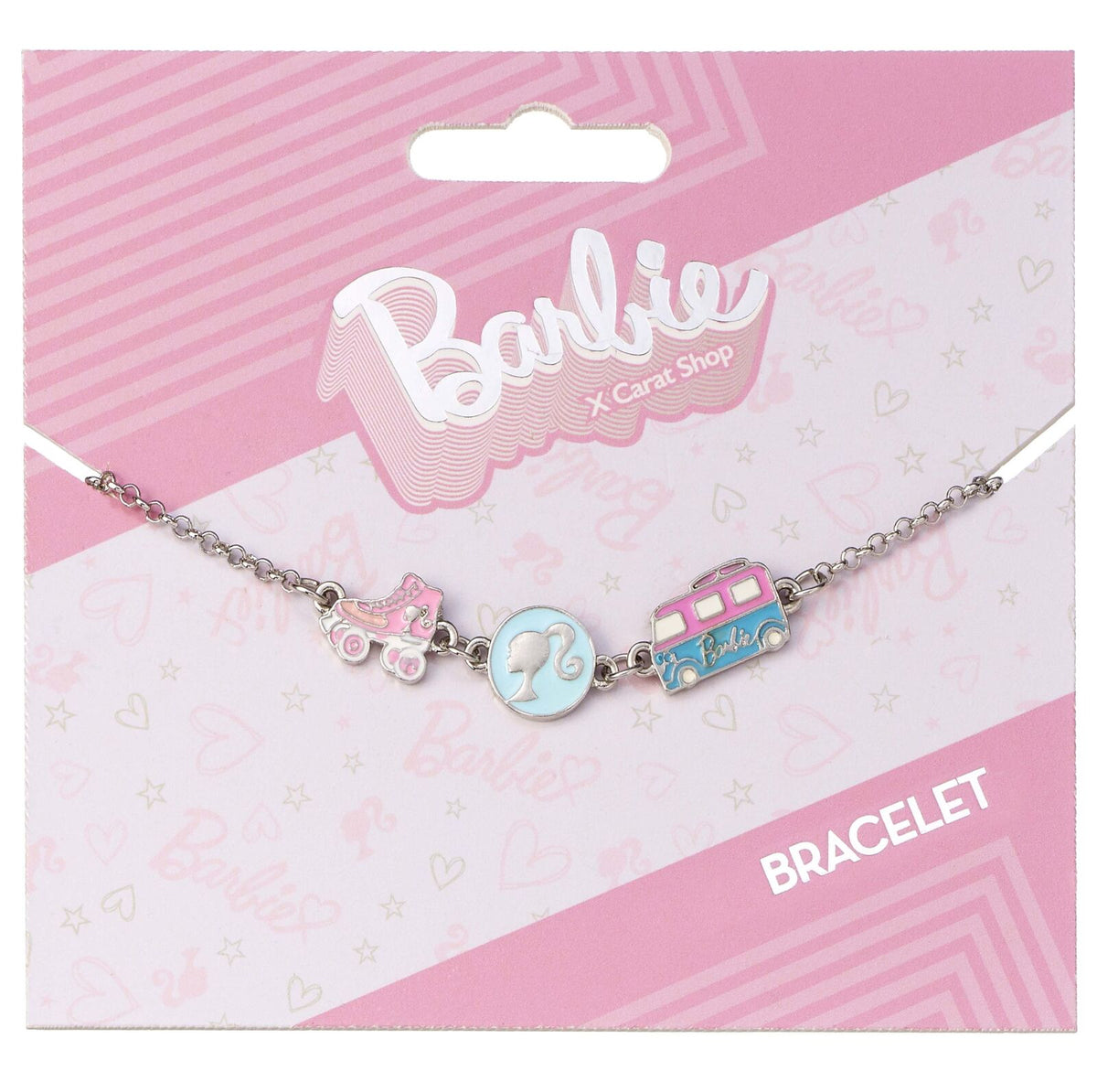 Bracelet à breloques Barbie avec trois breloques amusantes émaillées - Silhouette, Skate et Camper van