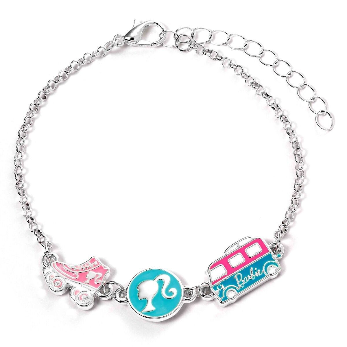 Bracelet à breloques Barbie avec trois breloques amusantes émaillées - Silhouette, Skate et Camper van