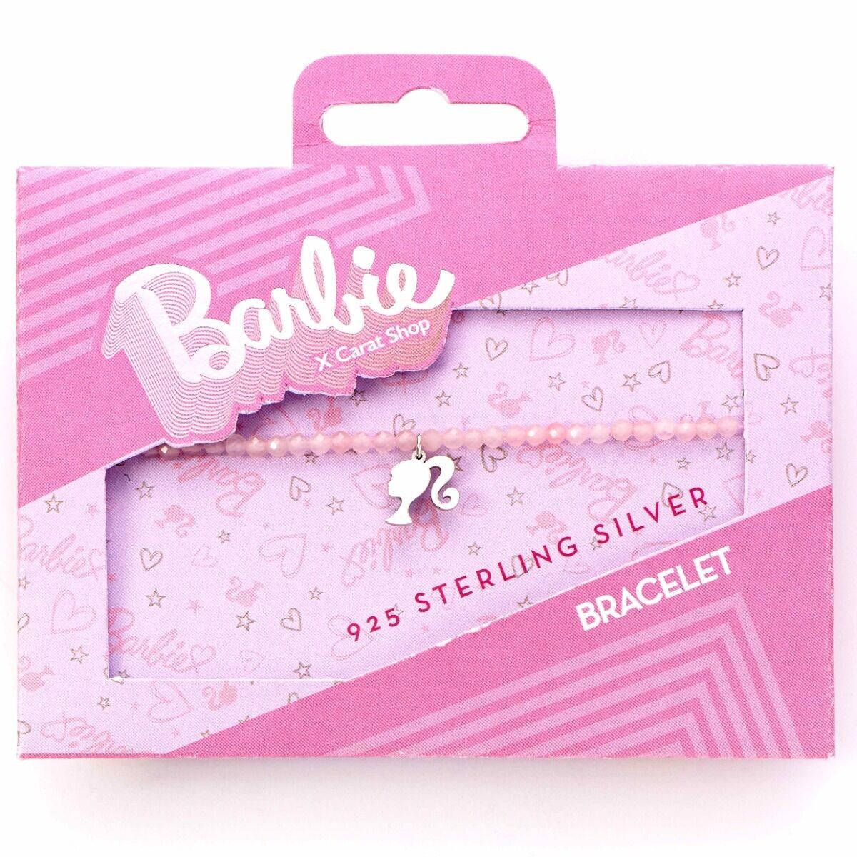 Bracelet Barbie en argent sterling avec breloque silhouette et perles de quartz rose