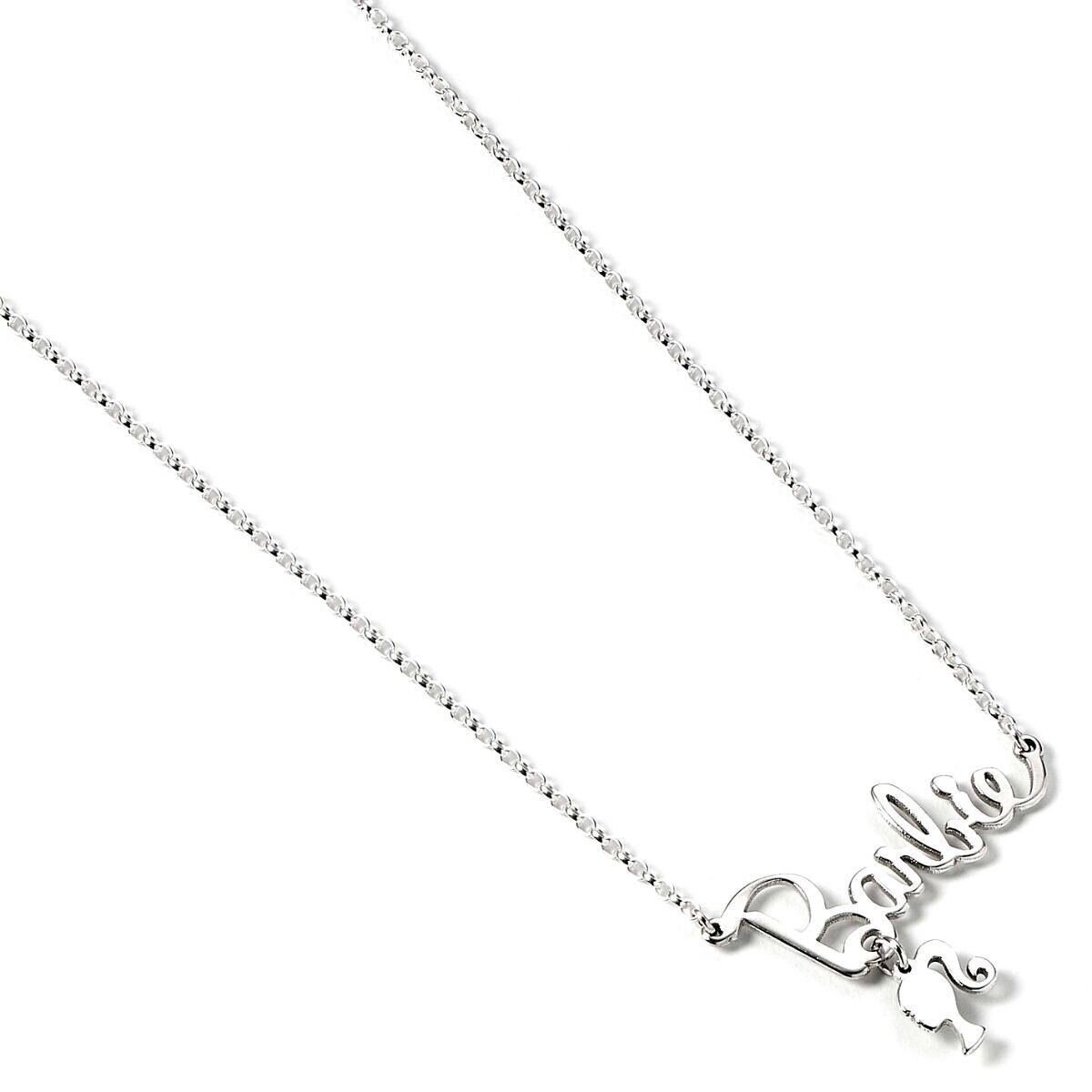 Collier Barbie en argent sterling avec logo nom et breloque silhouette