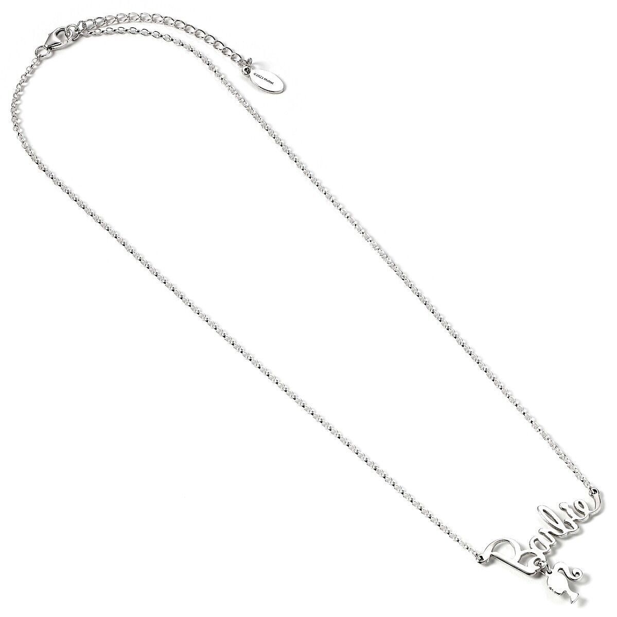 Collier Barbie en argent sterling avec logo nom et breloque silhouette