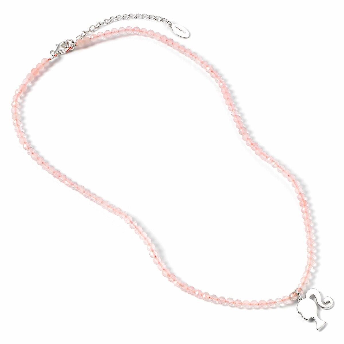 Barbie Sterling Silver Silhouette Charm sur un collier de perles de quartz rose