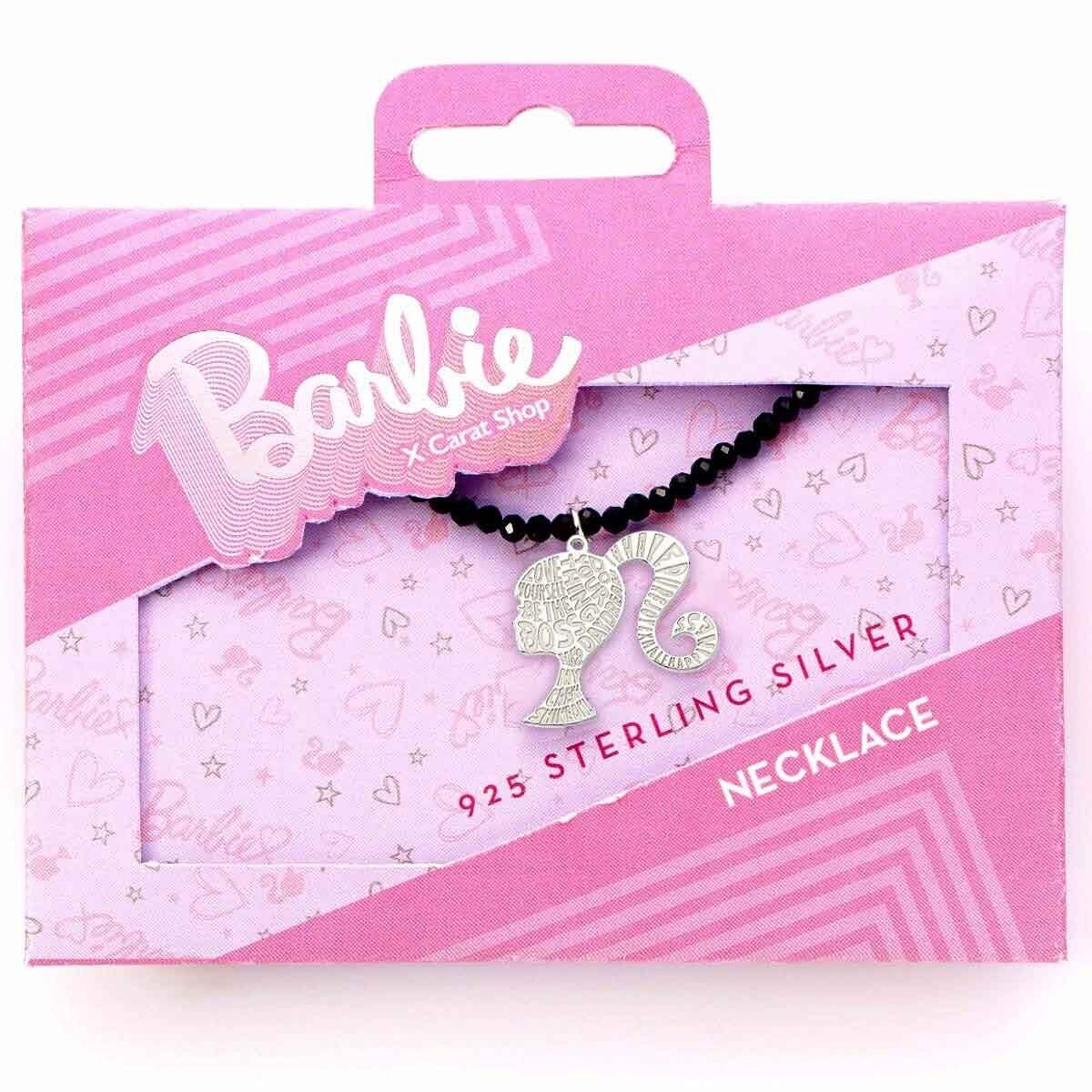Barbie Sterling Silver Silhouette sur un collier de perles d’onyx noir