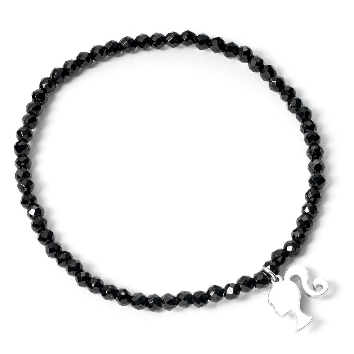 Charm Barbie en argent sterling sur un bracelet en onyx noir