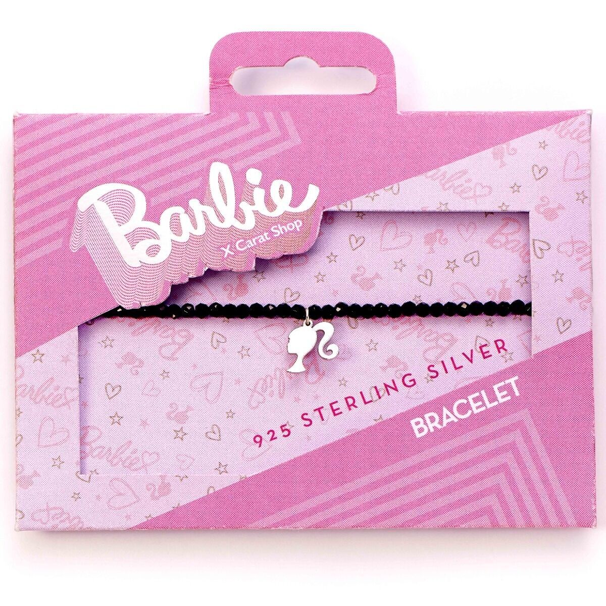 Charm Barbie en argent sterling sur un bracelet en onyx noir