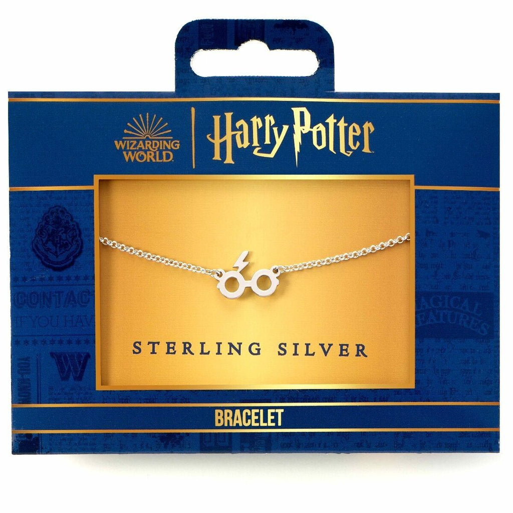 Bracelet à breloques avec lunettes et éclair en argent sterling Harry Potter