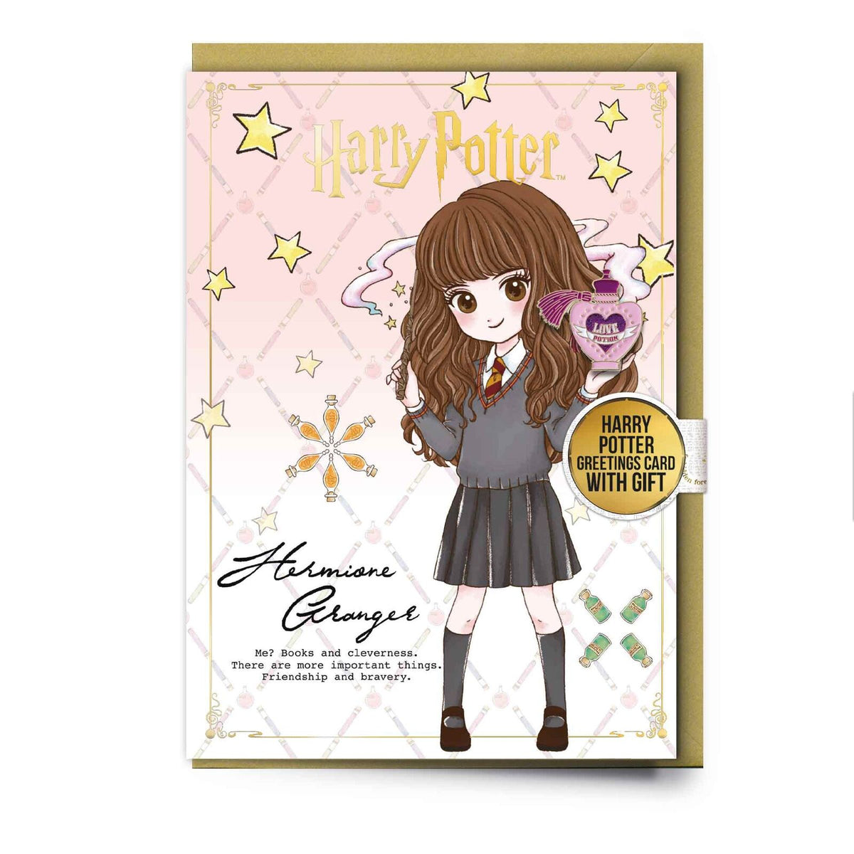 Carte de vœux du personnage Hermione avec badge