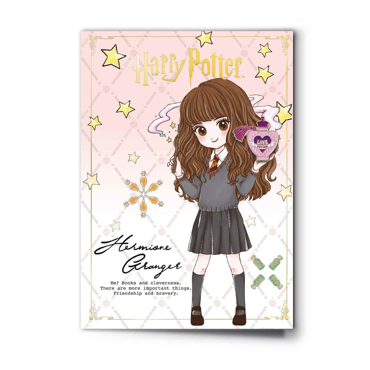 Carte de vœux du personnage Hermione avec badge