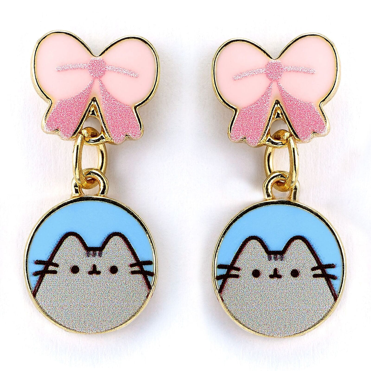 Pusheen le chat - Boucles d'oreilles pendantes avec nœuds roses