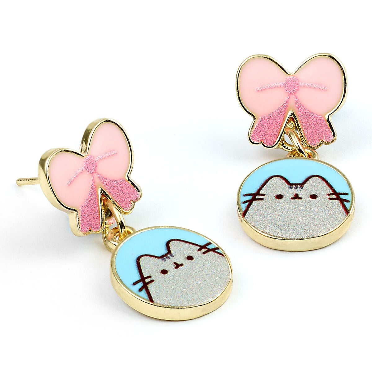 Pusheen le chat - Boucles d'oreilles pendantes avec nœuds roses