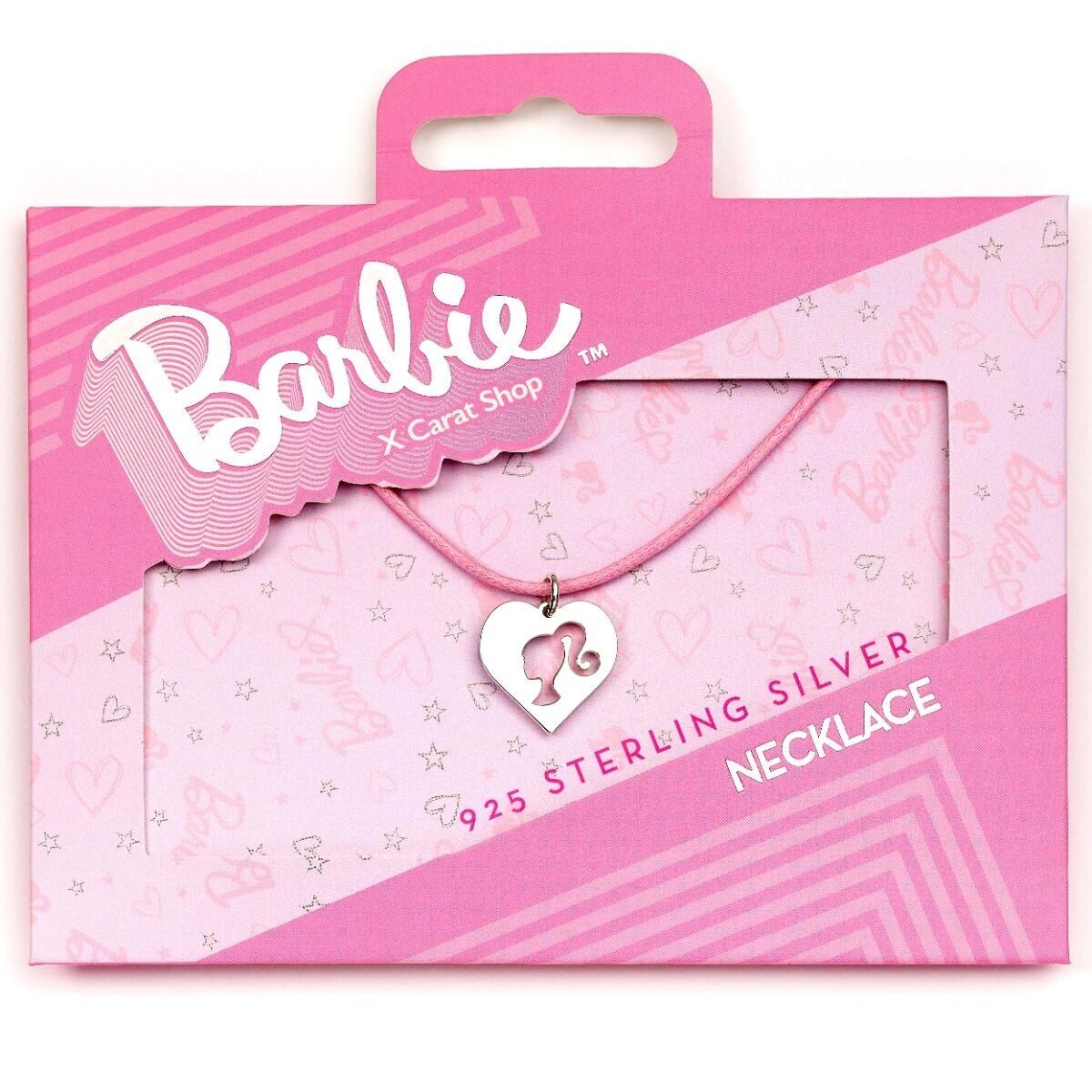 Collier coeur en argent sterling Barbie sur cordon rose