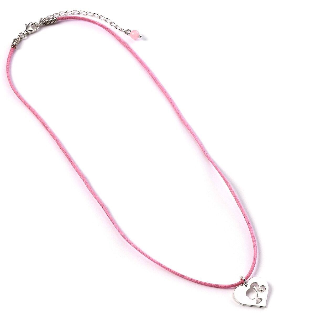 Collier coeur en argent sterling Barbie sur cordon rose