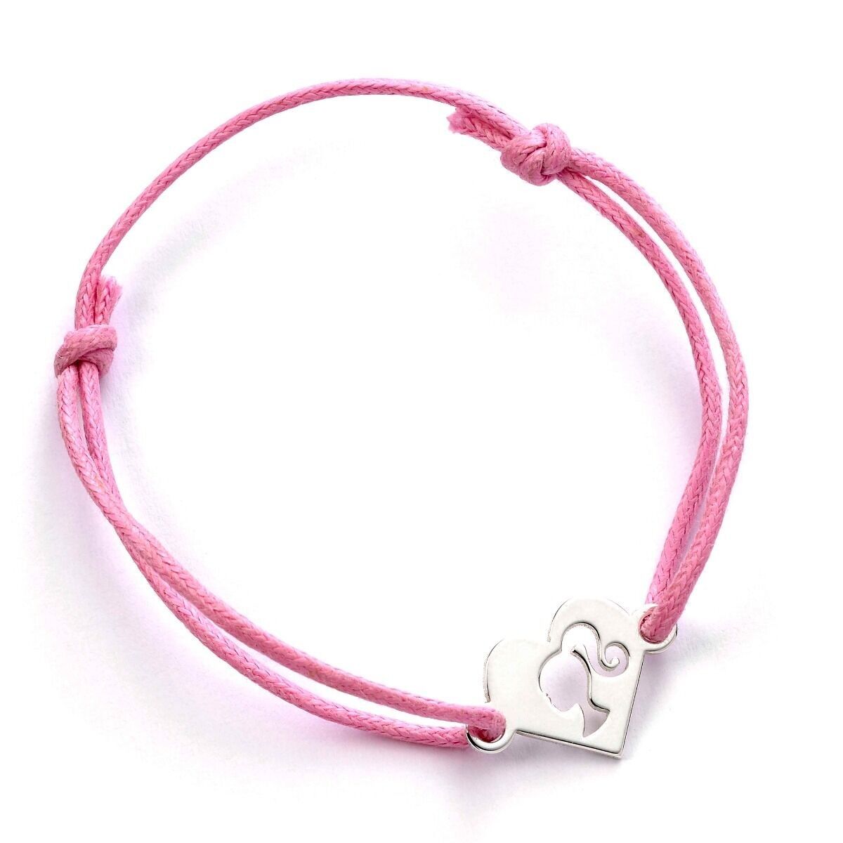 Barbie Bracelet d'amitié en forme de cœur en argent sterling avec cordon rose
