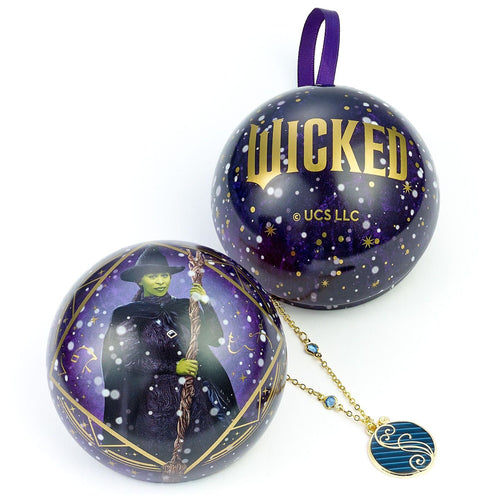Boule de Noël Wicked Elphaba et Blue Shiz University avec collier à l'intérieur