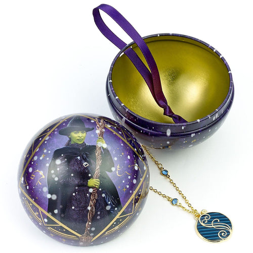 Boule de Noël Wicked Elphaba et Blue Shiz University avec collier à l'intérieur