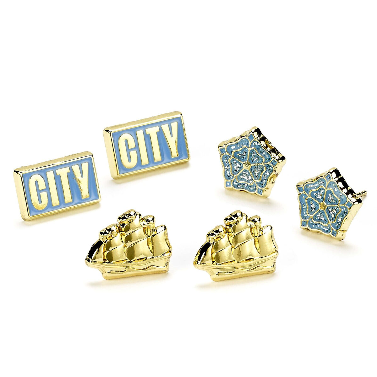 Lot de trois boucles d'oreilles à tige du club de football de Manchester City