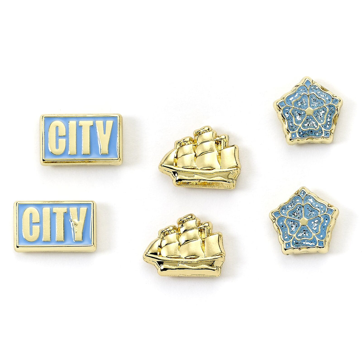Lot de trois boucles d'oreilles à tige du club de football de Manchester City