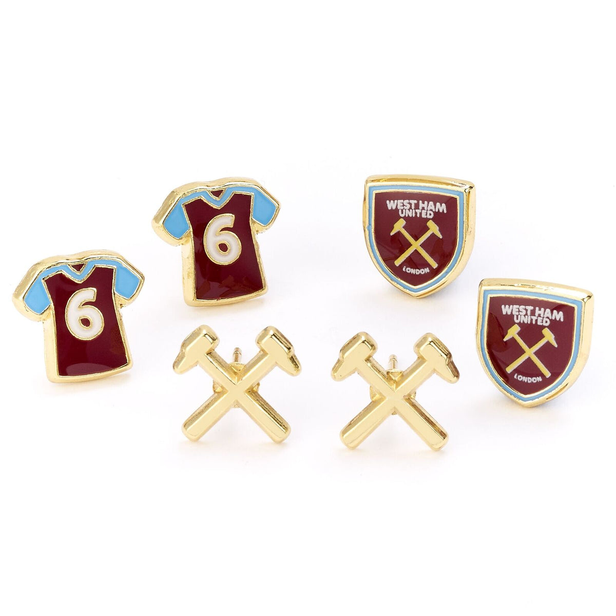 Lot de 3 paires de boucles d'oreilles à tige West Ham