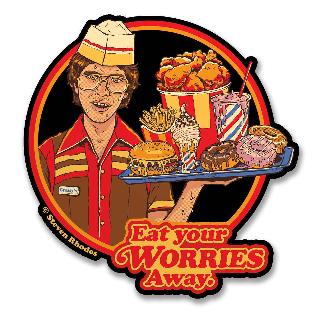 Steven Rhodes - Eat Your Worries Away Sticker – Sticker