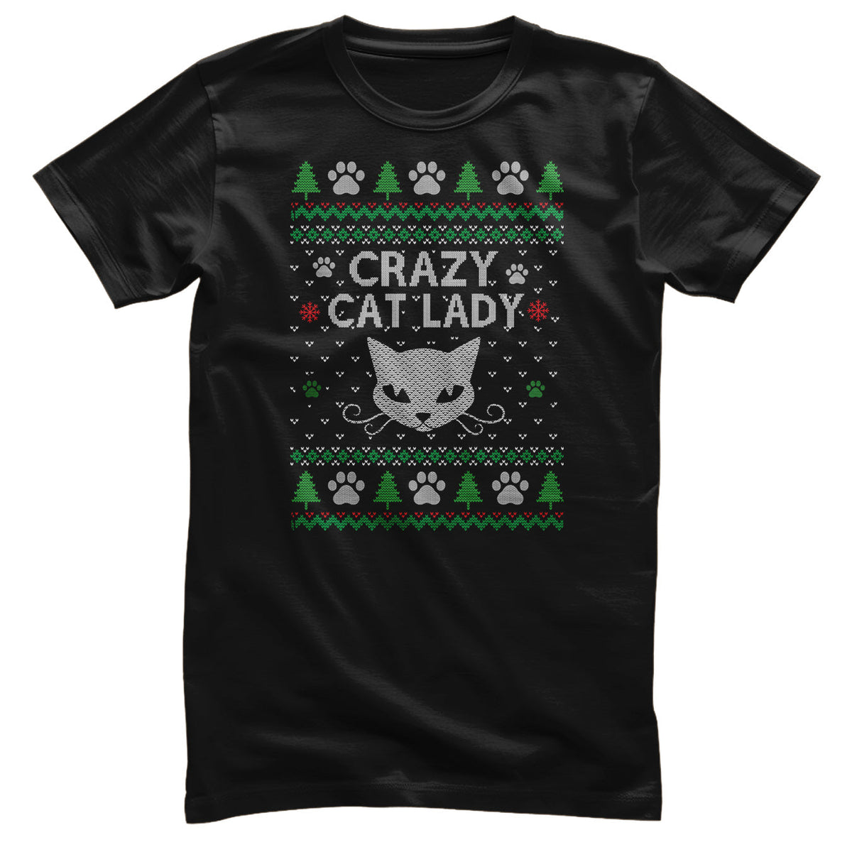 Crazy Cat Lady Christmas Pattern Tee – T-shirt
