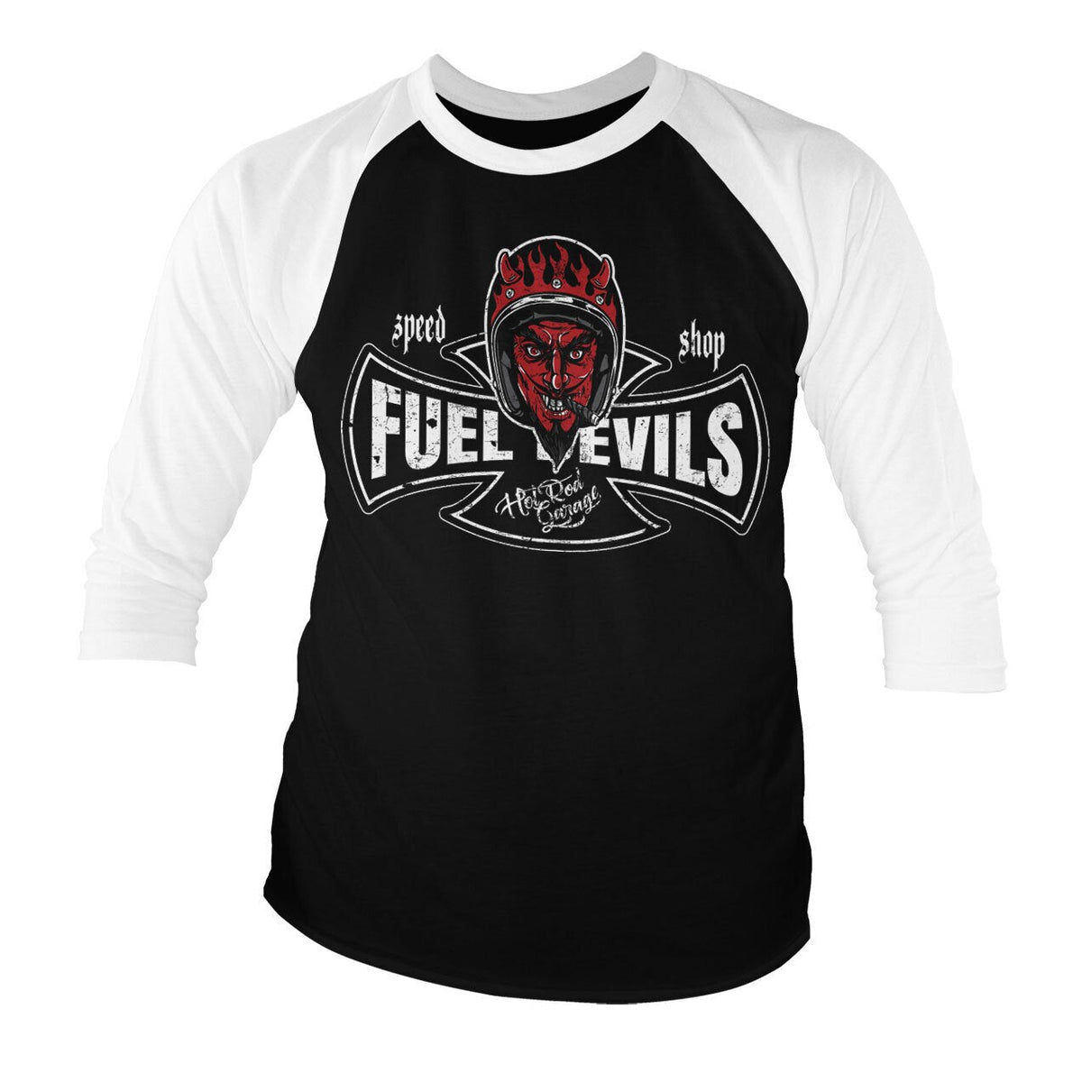 Smiling Devil Speed Shop Baseball 3/4 Sleeve Tee – T-shirt baseball manches 3/4