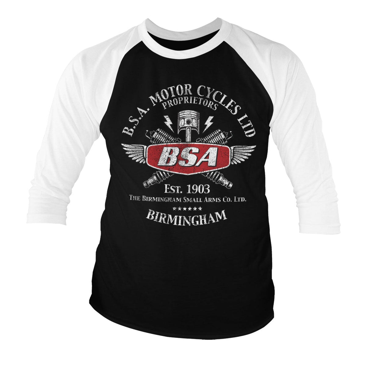 B.S.A. Motor Cycles Sparks Baseball 3/4 Sleeve Tee – T-shirt baseball manches 3/4