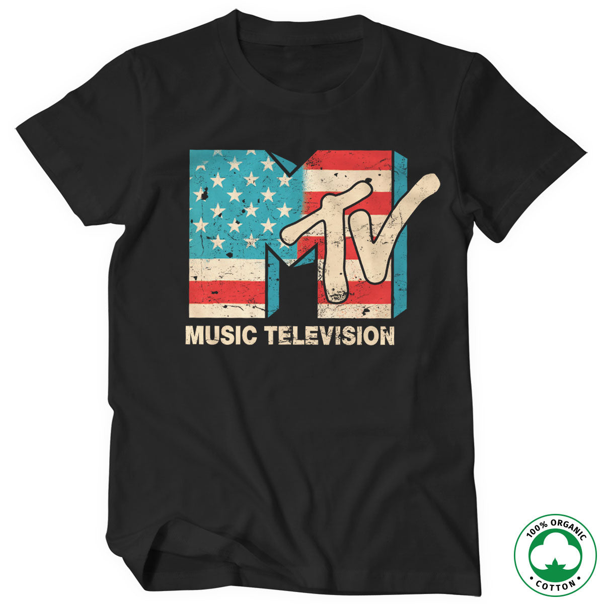 MTV Distressed USA-Flag Organic T-Shirt – T-shirt bio