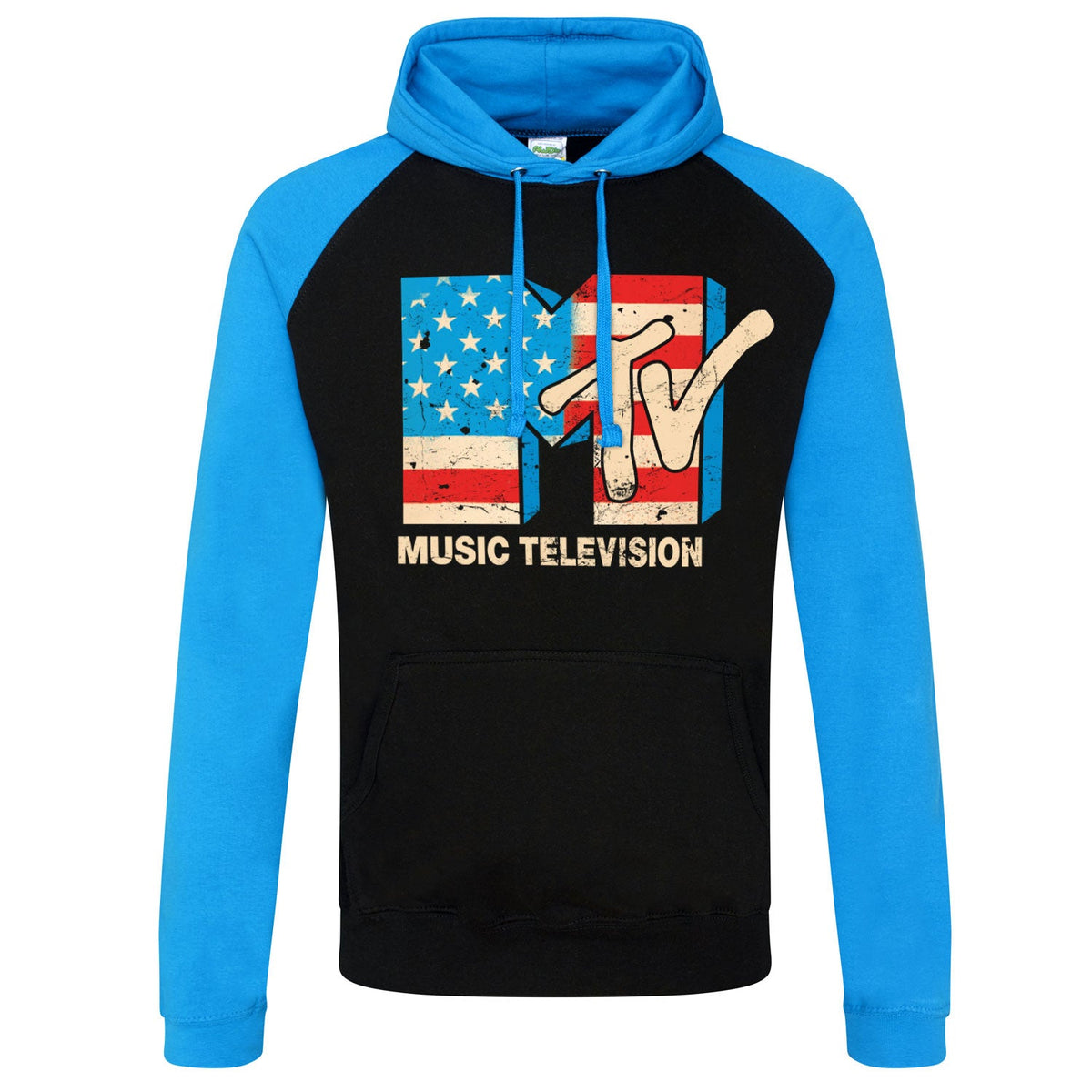 MTV Distressed USA-Flag Baseball Hoodie – Sweat à capuche baseball