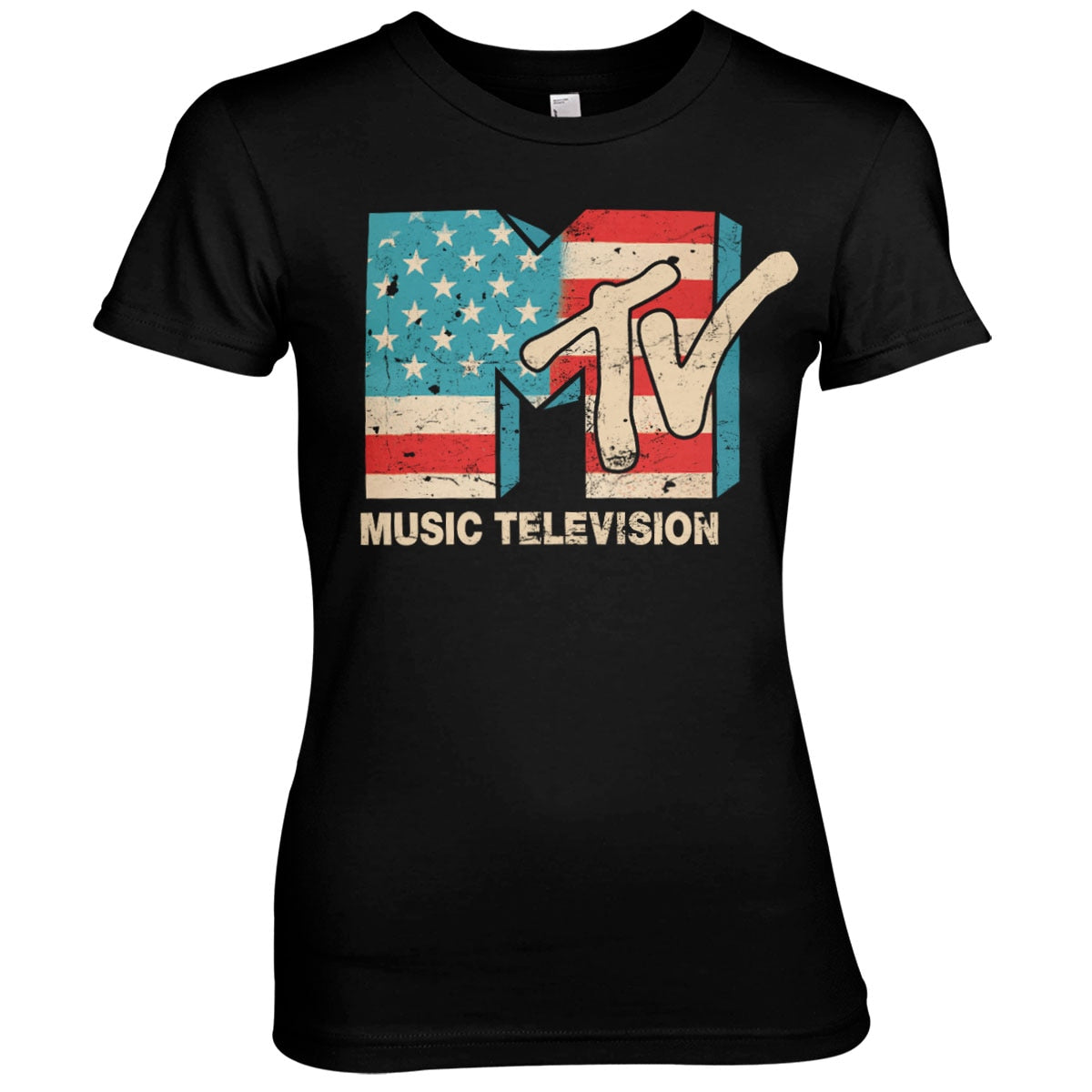 MTV Distressed USA-Flag Girly Tee – T-shirt femme