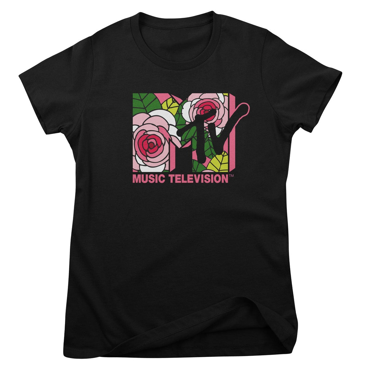 MTV Pink Roses Logo Girly Tee – T-shirt femme