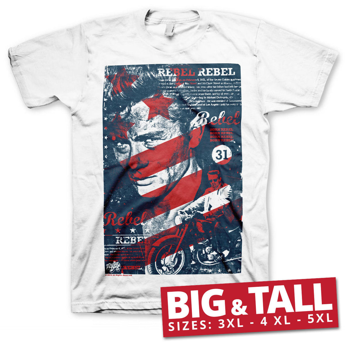 James Dean - Washed Poster Big & Tall T-Shirt – T-shirt grande taille