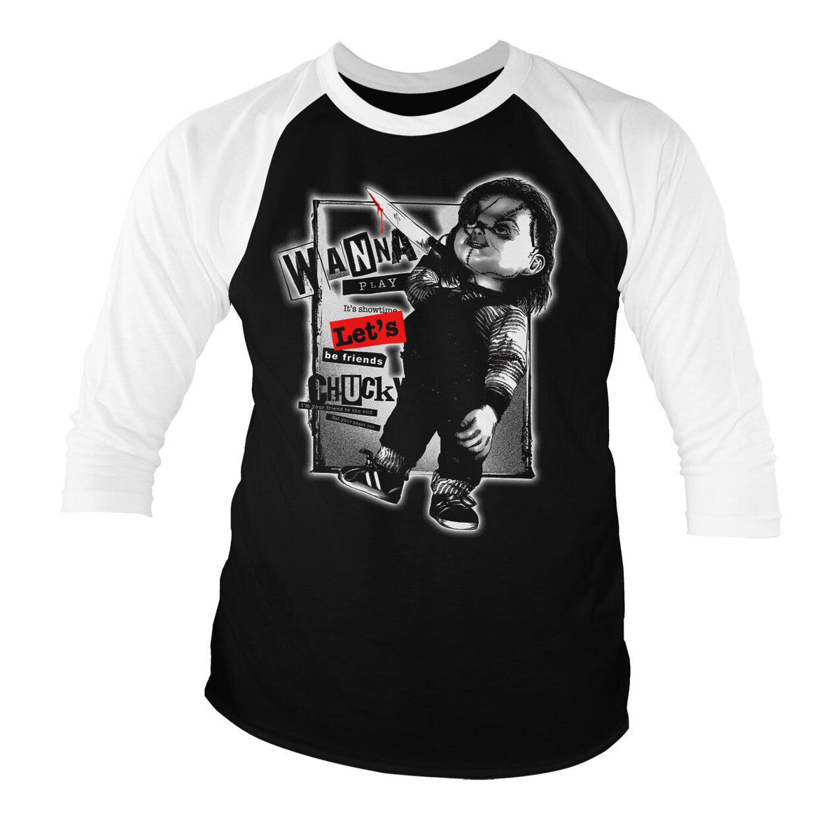 Chucky - Let's Be Friends Baseball 3/4 Sleeve Tee – T-shirt baseball manches 3/4