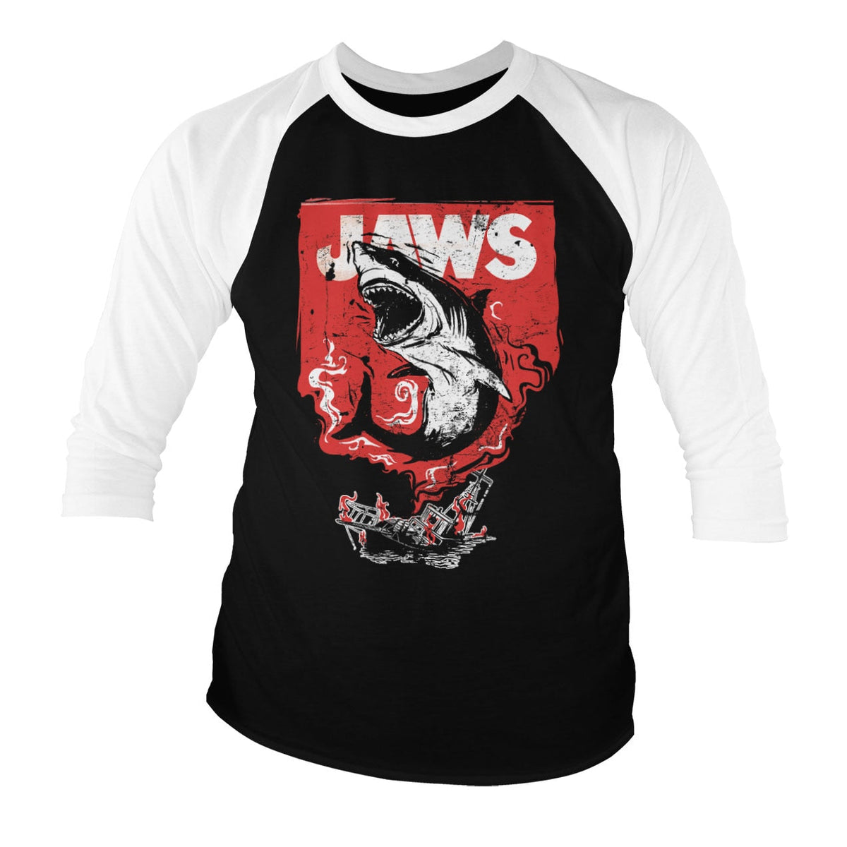 Jaws (Les Dents de la mer) - Shark Smoke Baseball 3/4 Sleeve Tee – T-shirt baseball manches 3/4