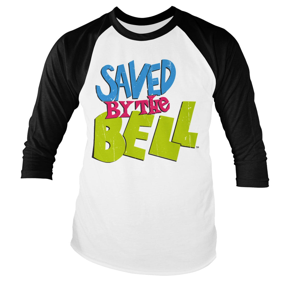 Saved By The Bell (Sauvés par le gong) Distressed Logo Baseball Long Sleeve Tee – T-shirt baseball manches longues