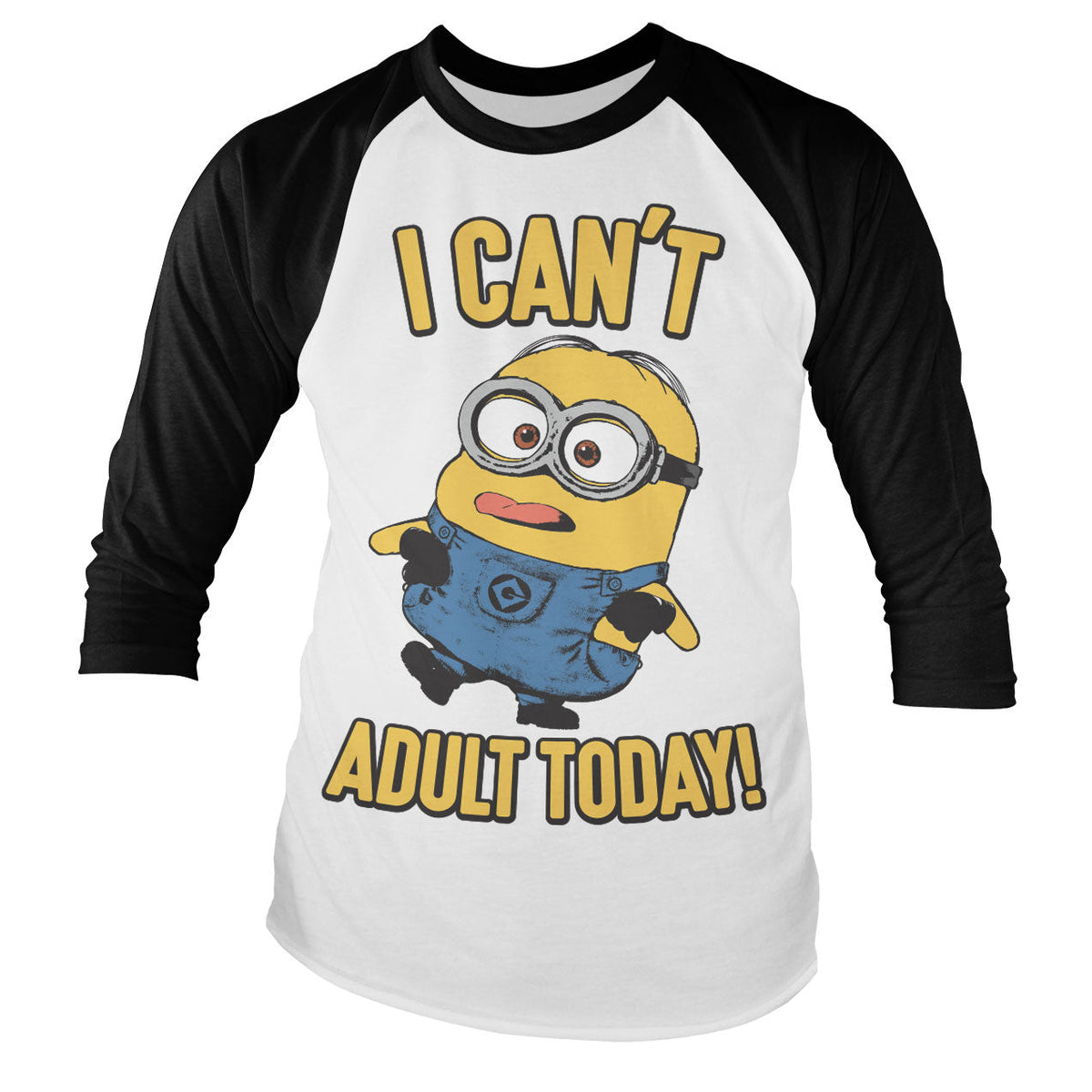 Minions (Les Minions) - I Can't Adult Today Baseball Long Sleeve Tee – T-shirt baseball manches longues