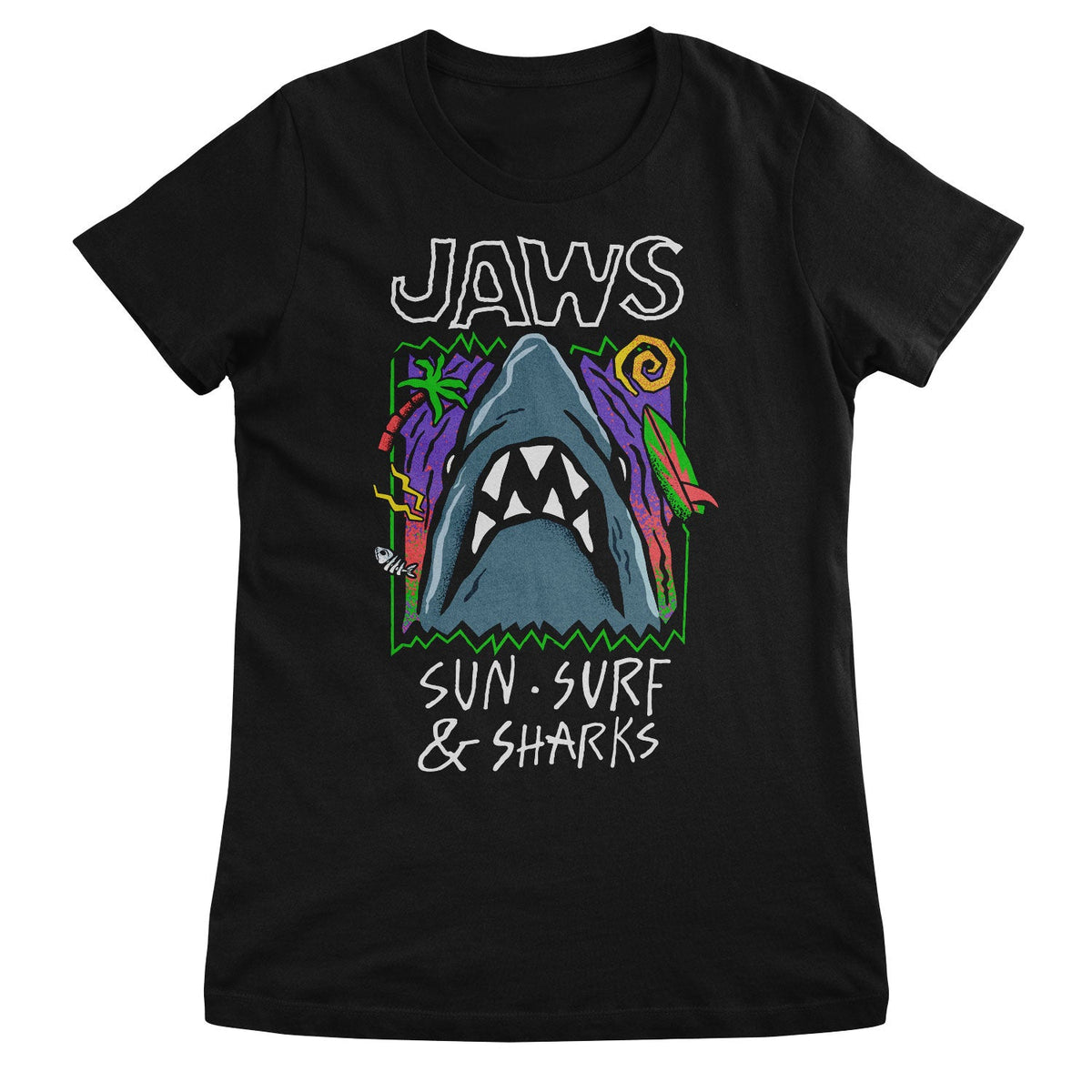 JAWS (Les Dents de la mer) Sun Surf & Sharks Girly Tee – T-shirt femme