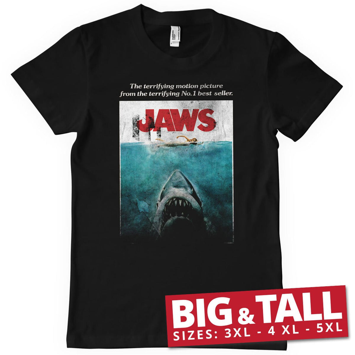 JAWS (Les Dents de la mer) Washed Poster Big & Tall T-Shirt – T-shirt grande taille
