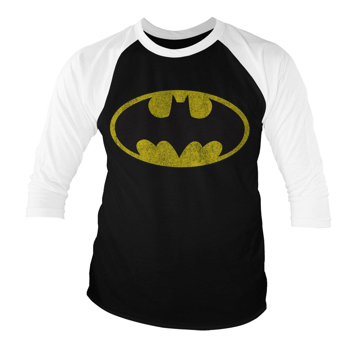 Batman Distressed Logo Baseball 3/4 Sleeve Tee – T-shirt baseball manches 3/4